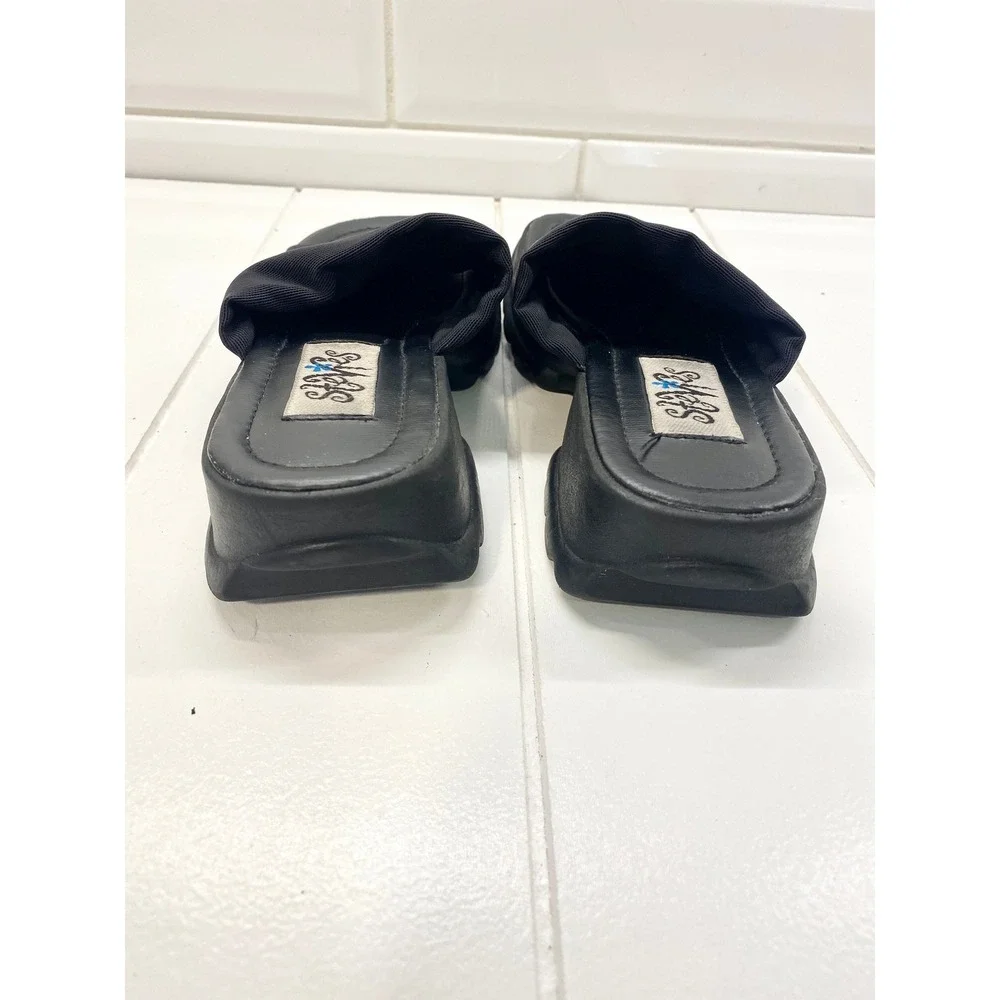Vintage 90s Stevies Platform Sandals, Y2K Black Stretch Slides, Youth Size 1-1.5